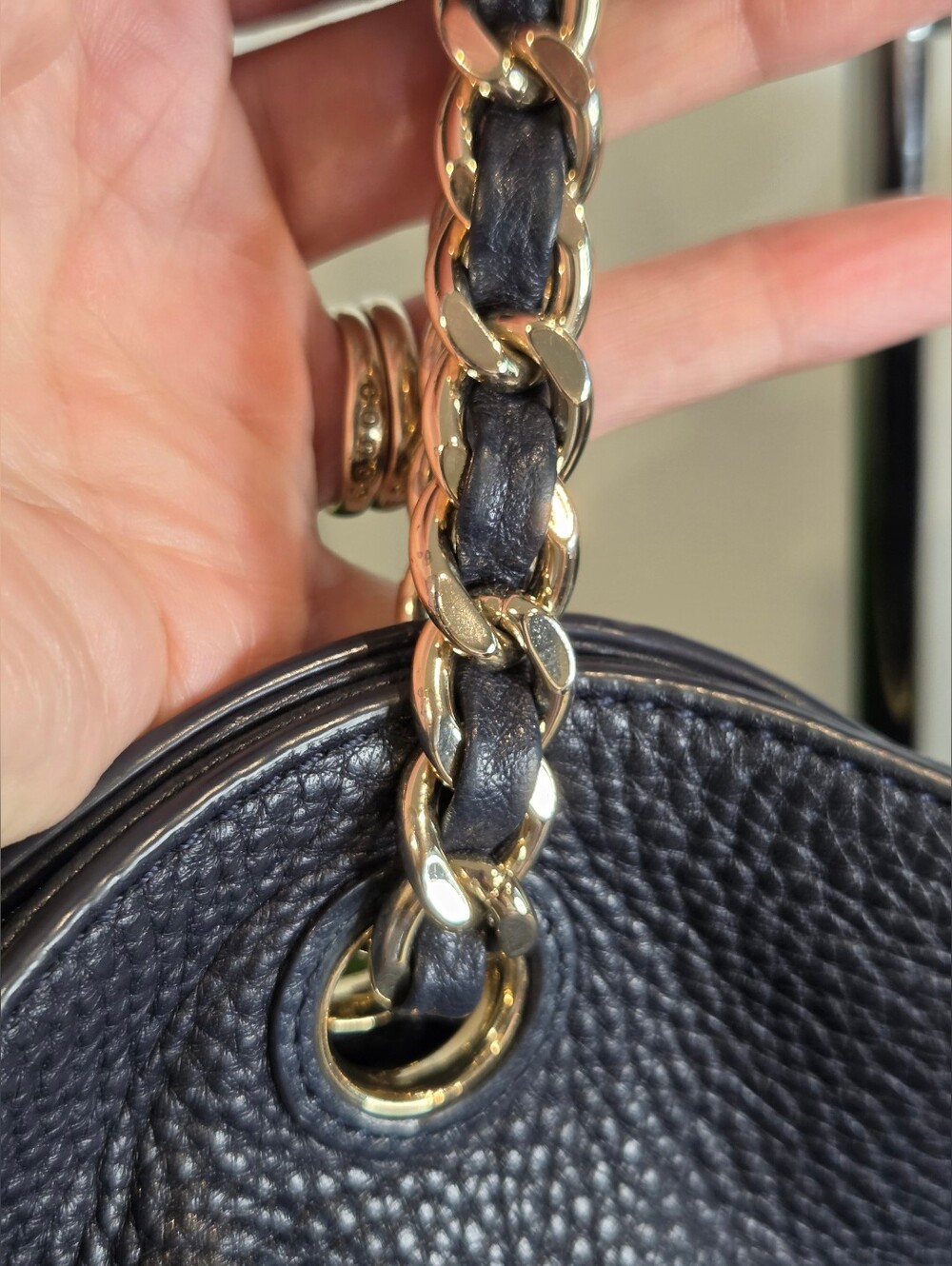Tory Burch Navy Pebbled Leather Chain-Handle Tote with Wallet & Dustbag. - Picture 10 of 16
